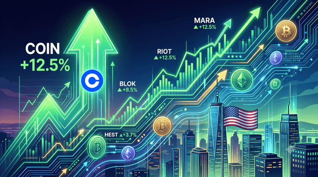 US Crypto Stocks Surge as Coinbase Jumps Over 12%