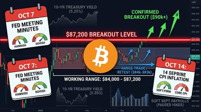 Bitcoin Stalls Under $87,200 Ahead of FOMC Minutes and October 14 CPI