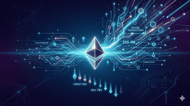Ethereum Records High Transaction Volume While Network Fees Drop to Historical Lows