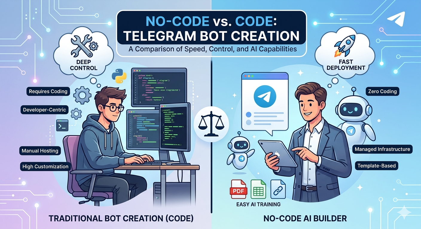 Comment le constructeur de bots IA sans code de Telegram diffère-t-il de la création traditionnelle de bots ?