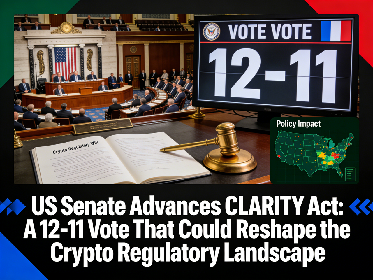 上院はクリアリティ法を進展させた。暗号通貨規制の枠組みを再編する可能性のある12対11の賛成で可決された。