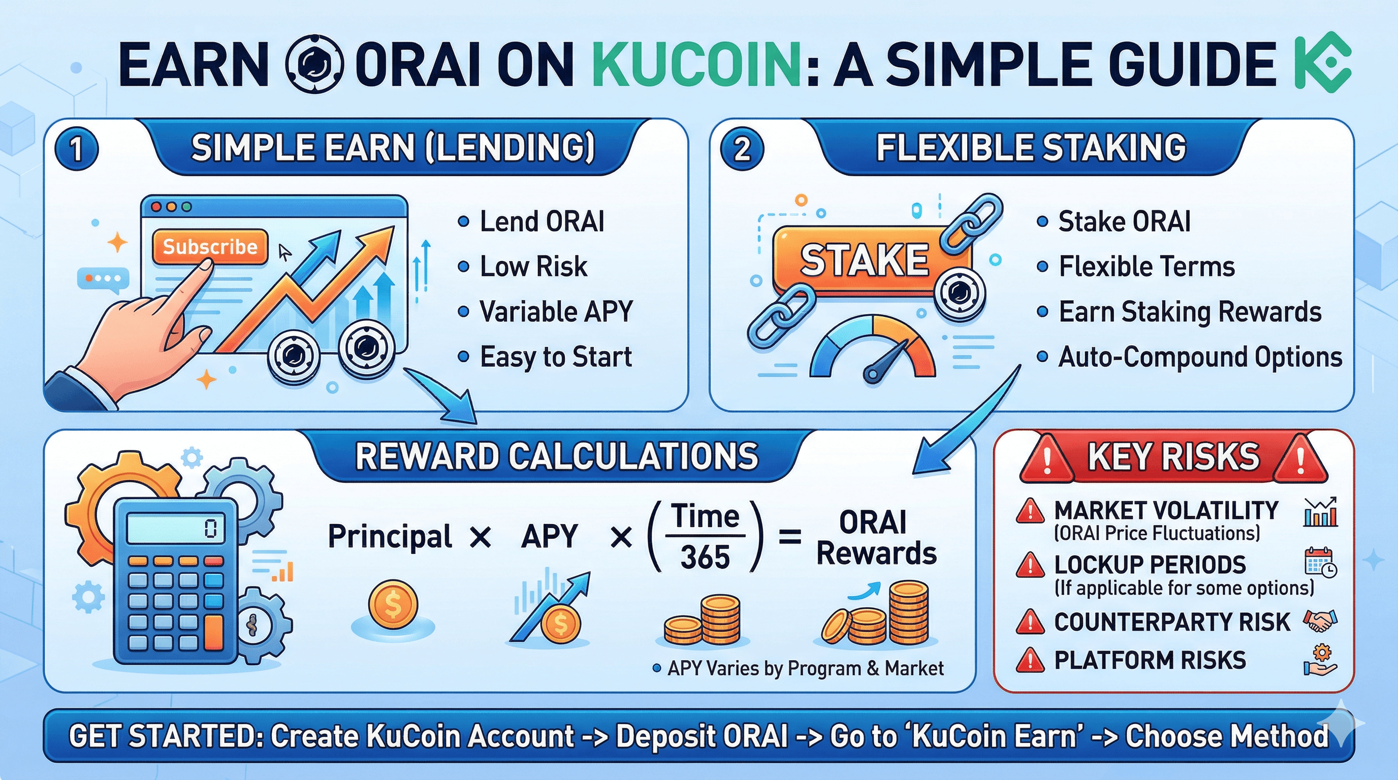 How to Earn ORAI with KuCoin: Simple Earn, Flexible Staking, Reward Calculations, and Key Risks