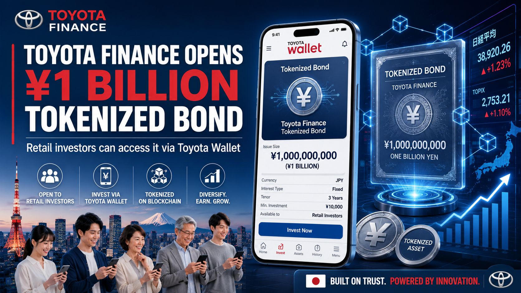 Toyota Finance เปิดพันธบัตรที่ถูกแปลงเป็นโทเค็นมูลค่า 1 พันล้านเยนให้กับนักลงทุนรายย่อยผ่าน Toyota Wallet