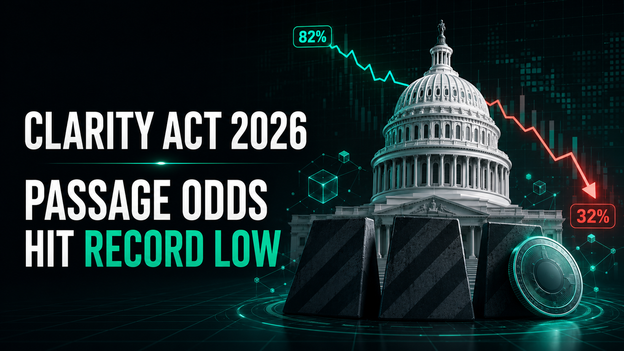 CLARITY Act 2026 Passage Odds Drop to Historic Low: Why US Crypto Market Structure Bill Faces Major Roadblocks