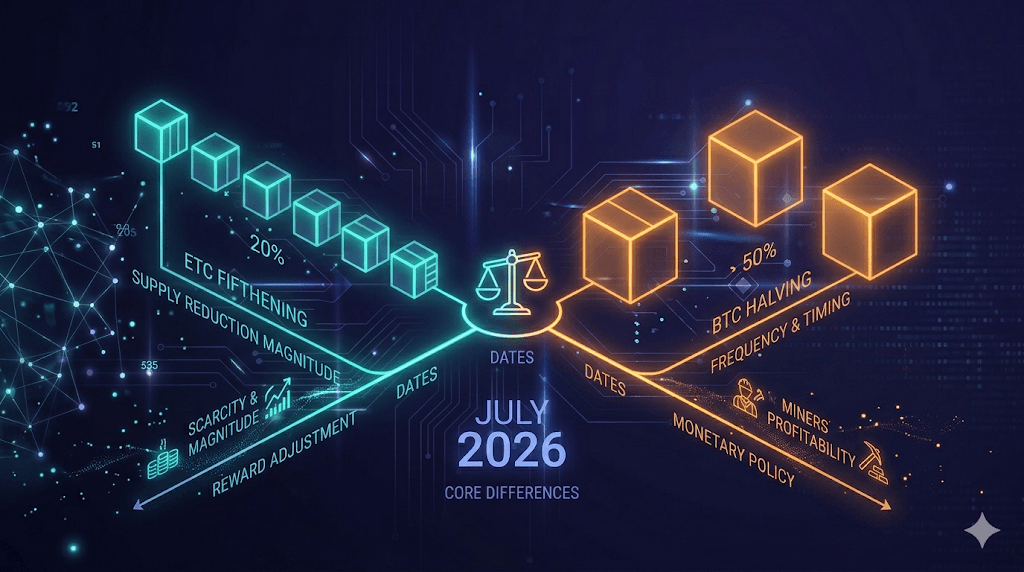ETC Fifthening so với BTC Halving: Hiểu rõ những khác biệt cốt lõi trong chính sách tiền tệ
