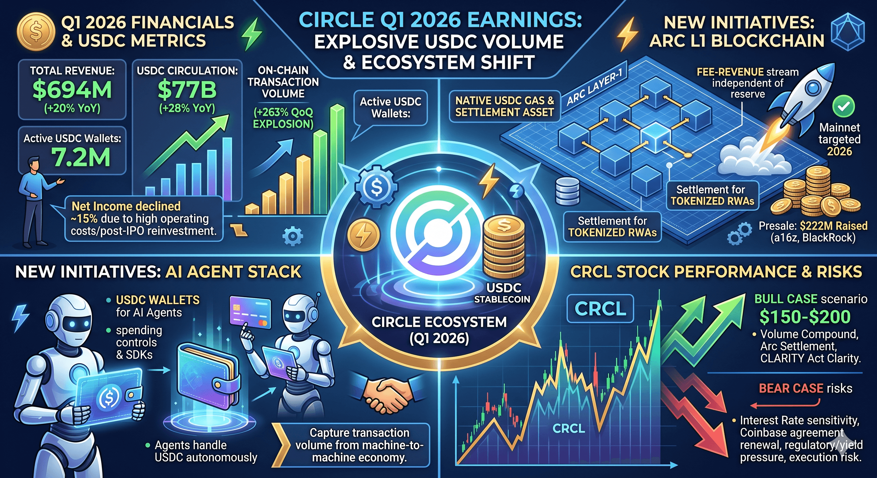 Circle Reports Q1 2026 Earnings: USDC Volume Surges 263%, Arc Blockchain Unveiled