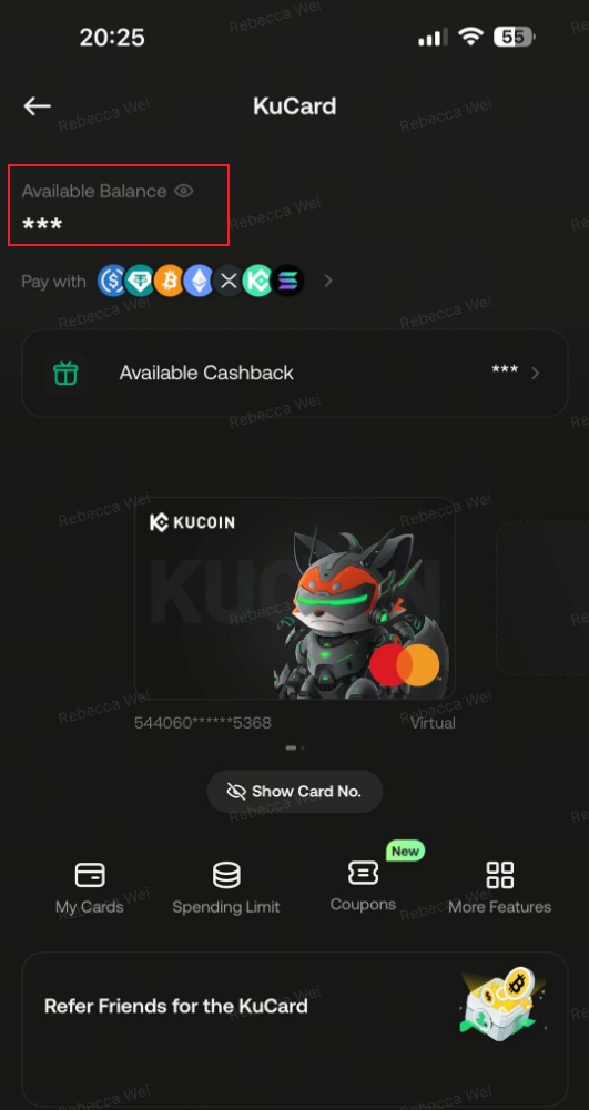 доступный баланс на Kucard-AU