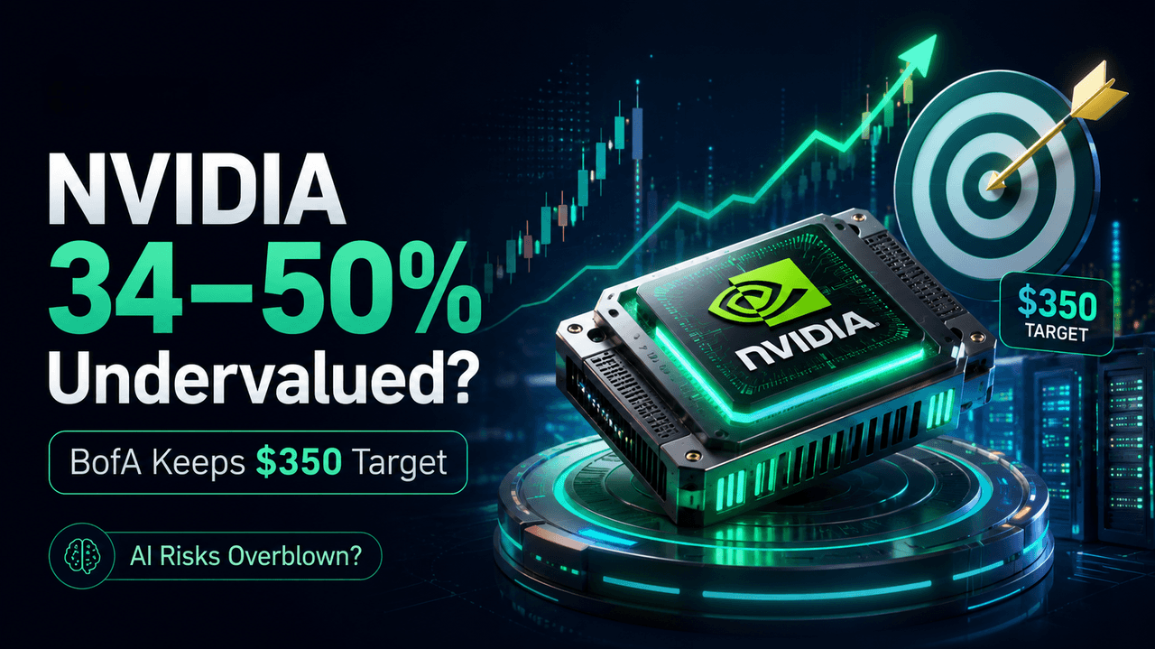 BofA ระบุว่า NVIDIA อาจถูกประเมินต่ำกว่าความเป็นจริง 34–50% ยังคงเป้าหมายราคาที่ $350 แม้มีความเสี่ยงด้าน AI