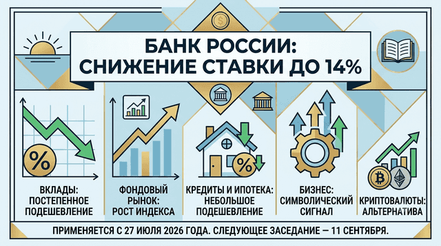 Bank of Russia Cuts Key Rate to 14%: What It Means for Deposits, Loans, and Investments