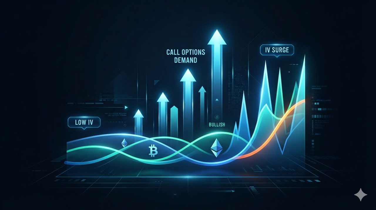Bitcoin and Ethereum Implied Volatility Rebounds as Bullish Call Options Demand Surges