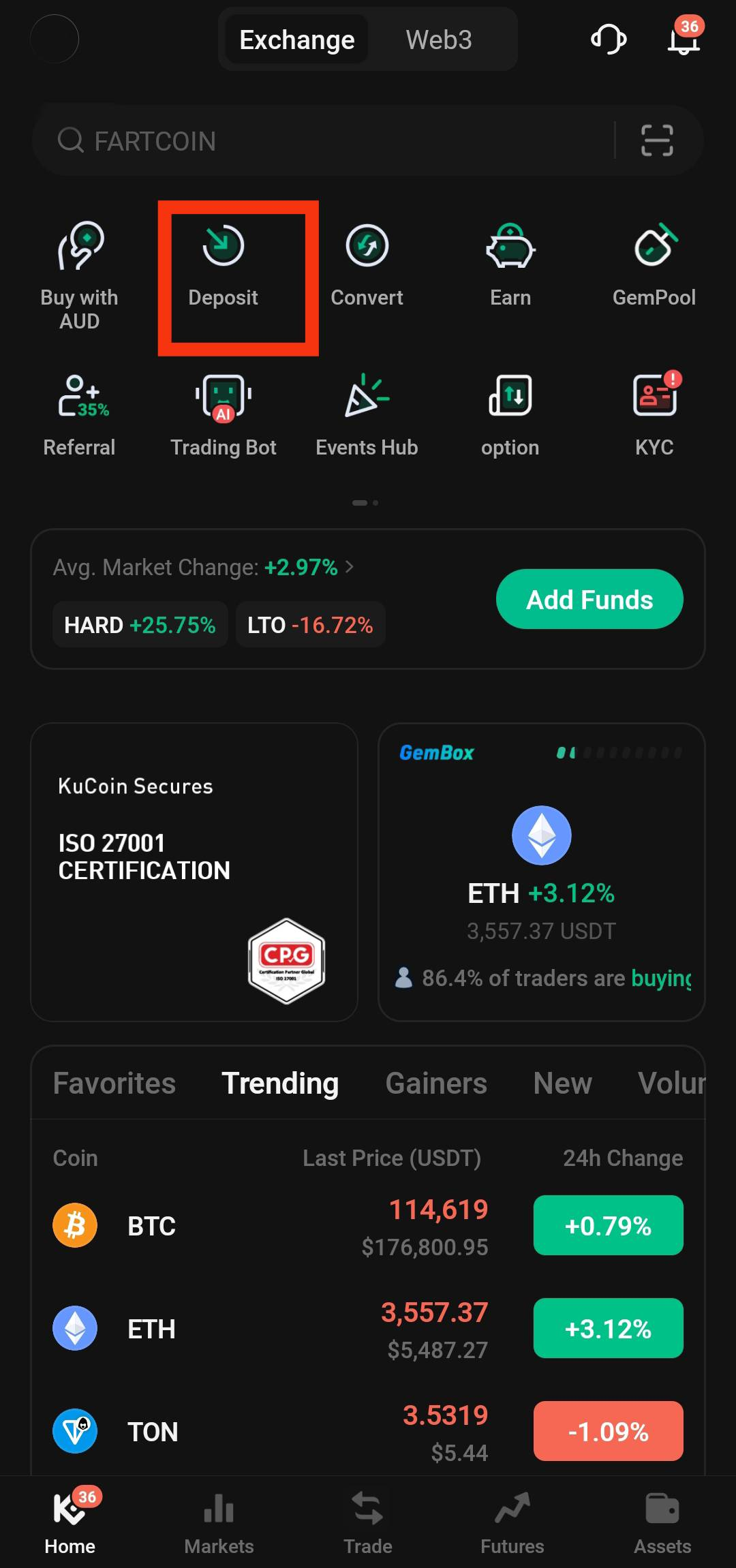 пополните Kucard-AU через приложение