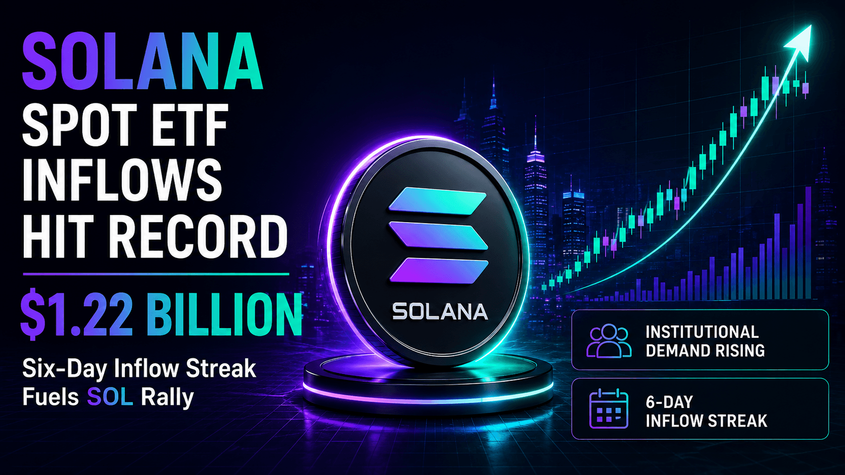 การไหลเข้าของ ETF แบบสปอตของ Solana แตะระดับสูงสุดเป็นประวัติการณ์ที่ 1.22 พันล้านดอลลาร์สหรัฐ โดยกระแสการซื้อต่อเนื่องหกวันที่ผ่านมาขับเคลื่อนการฟื้นตัวของ SOL
