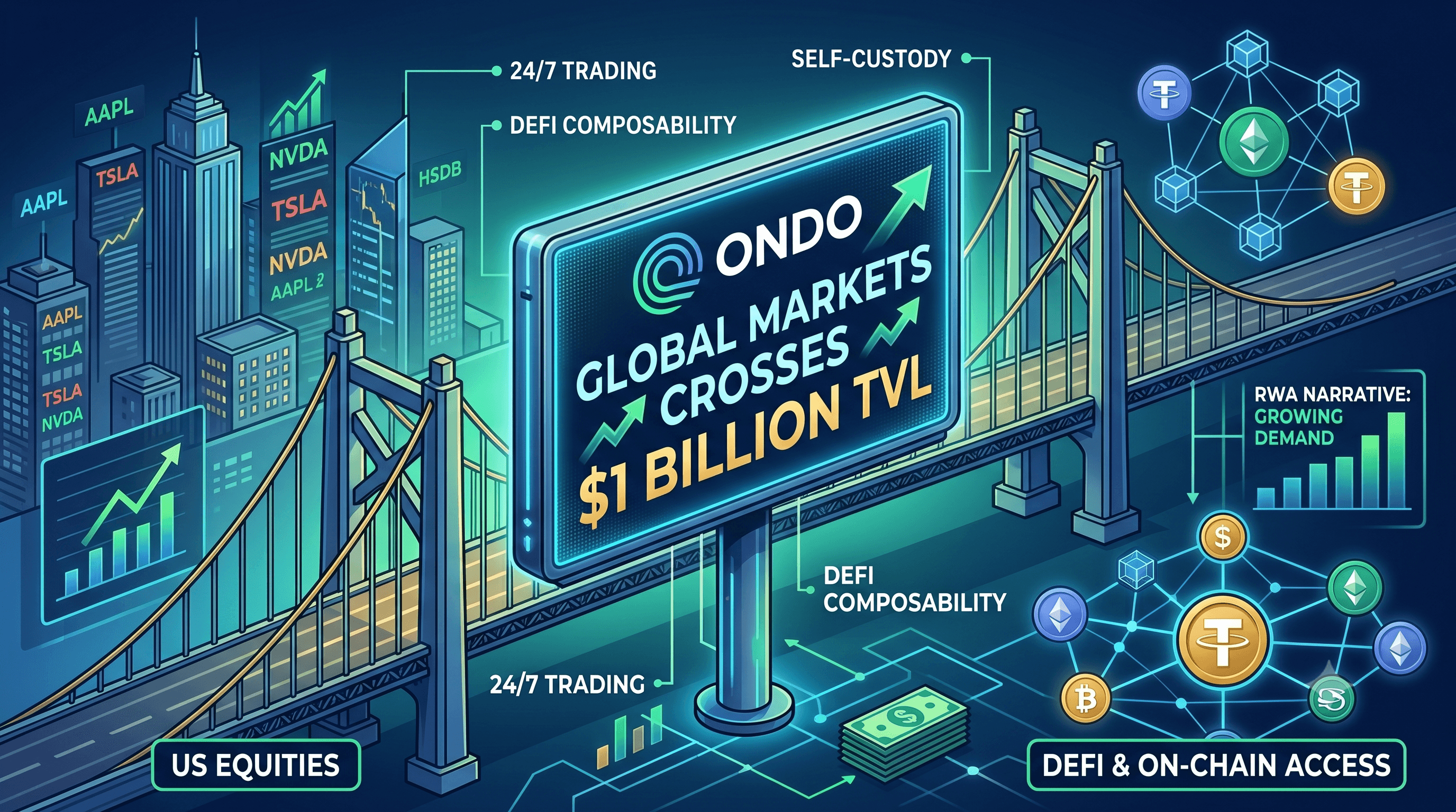 Ondo Global Markets Tokenized Stocks TVL Surpasses $1 Billion: Inside the RWA Sector's Fastest-Growing Platform