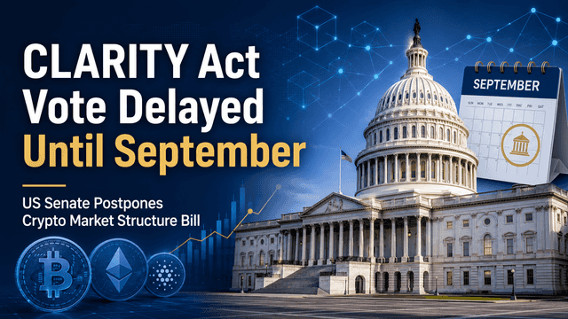 CLARITY Act Vote Delayed Until September: US Senate Postpones Crypto Market Structure Bill