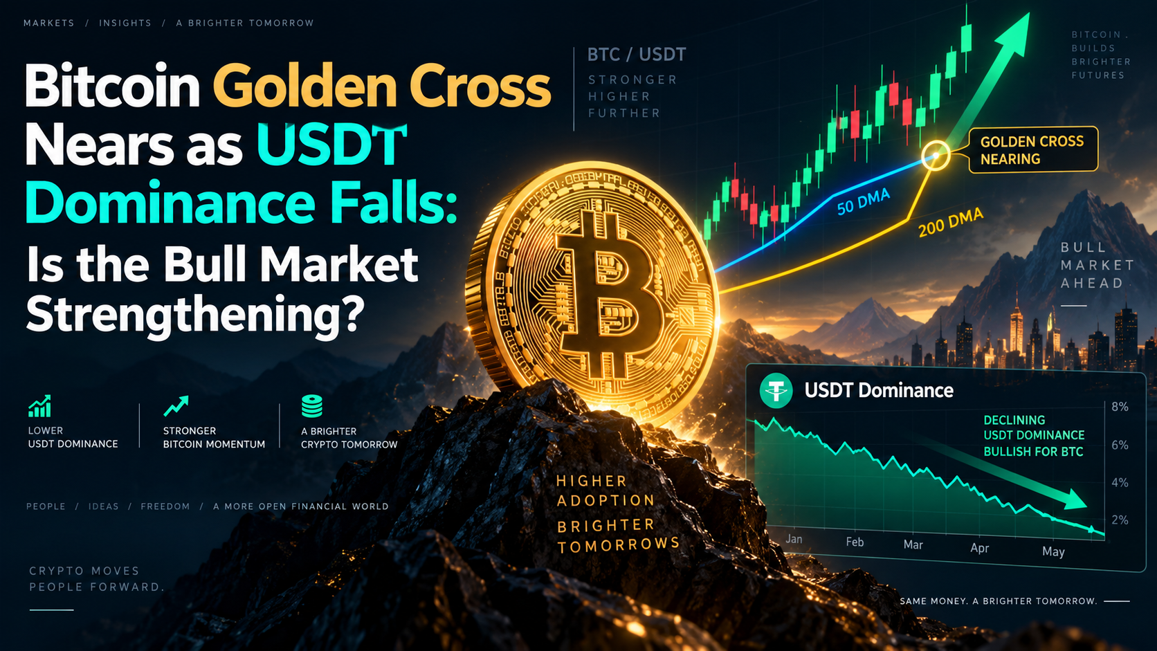 Bitcoin กำลังใกล้ถึง Golden Cross ขณะที่สัดส่วนของ USDT ลดลง: ตลาดขาขึ้นกำลังแข็งแกร่งขึ้นหรือไม่?