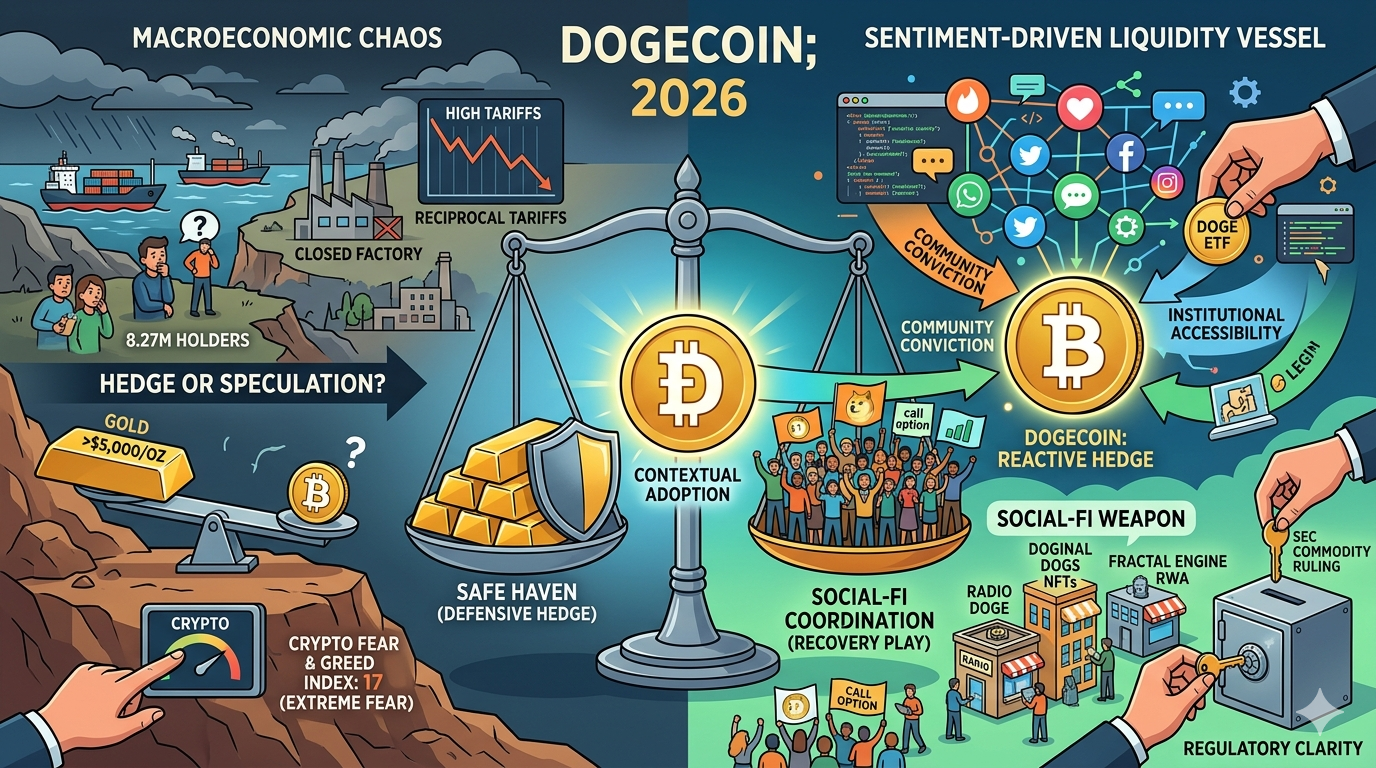 ¿Refugio seguro o Social-Fi? Cómo los 8,27 millones de titulares de Dogecoin se están protegiendo contra la turbulencia macro de 2026