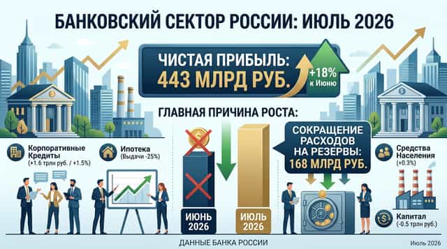 Russian Banking Sector Profit Rose to RUB 443 Billion in July 2026: The Role of Provisions, Lending, and Deposits