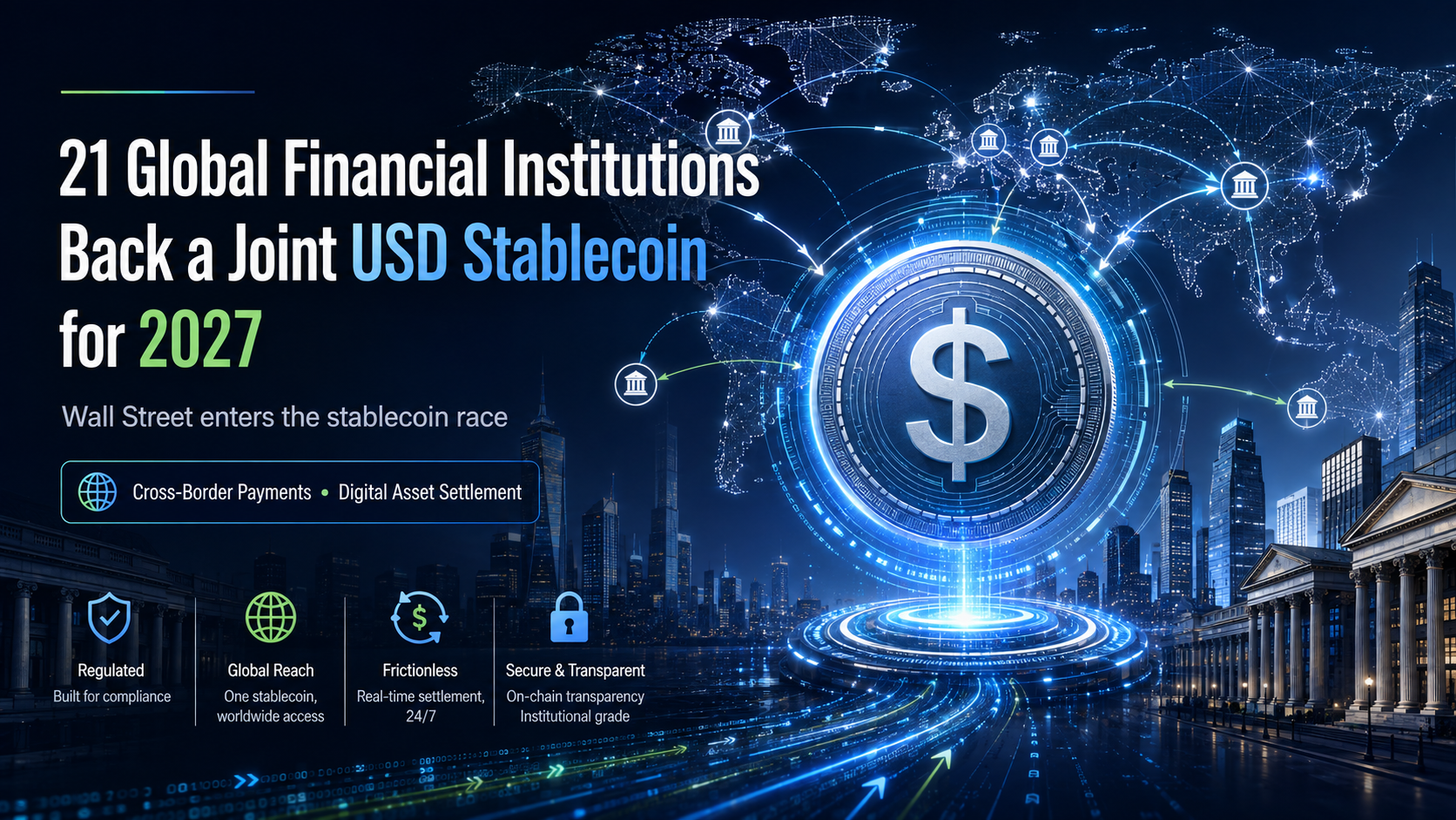 สถาบันการเงินทั่วโลก 21 แห่งสนับสนุน Stablecoin แบบ USD ร่วมกันสำหรับปี 2027